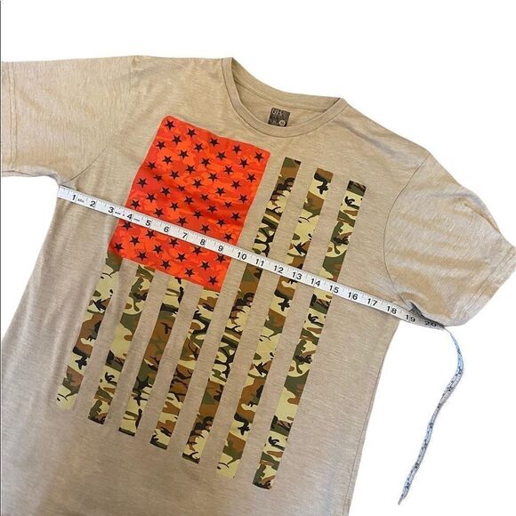 Tan Flag Graphic Short Sleeve Cotton Loose Fit Casual Tee Shirt Top M - Picture 7 of 7